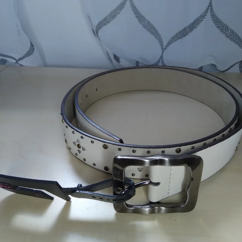 No Boundaries Faux Leather Studded Belt Beige XXL Juniors